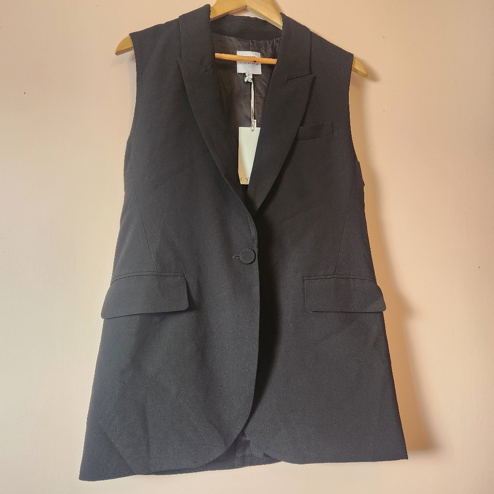 NWT Cyrus Statement Maker Black Longline Sleeveless Blazer Vest Size M